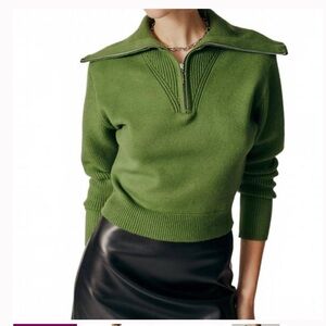 Deluc Lobelia Basil Green Quarter Zip Sweater size large